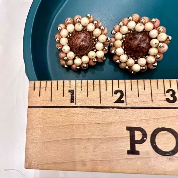 Incredible 3 Pair Lot Vintage MCM Fabric Beaded Crystal Cluster Clip Earring Lot - Picture 5 of 6